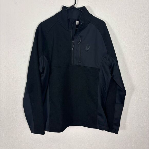 Spyder Black Fleece Lined Ribbed Half Zip Pullover Sweatshirt Men's Size XL - Picture 1 of 7